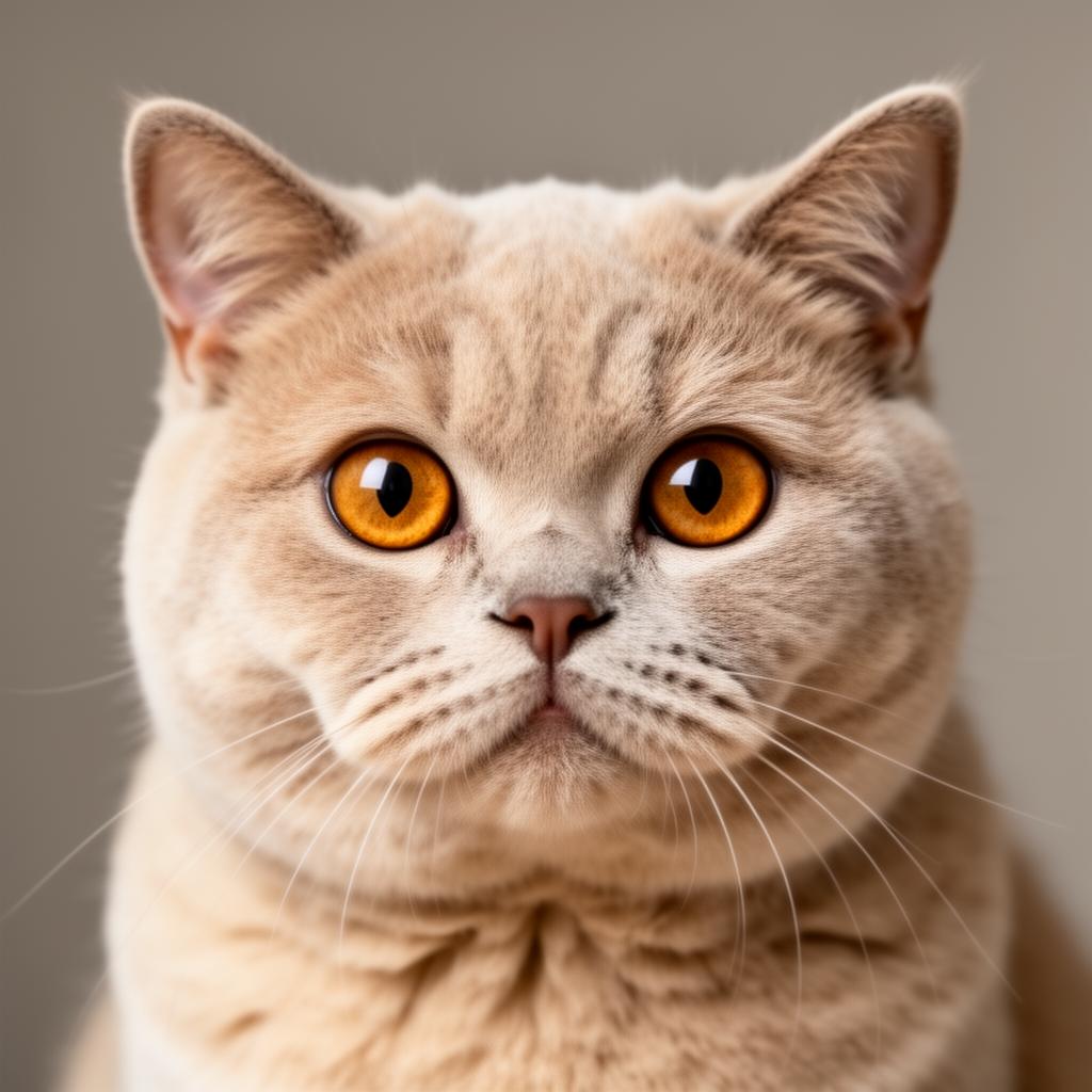Close-up portrait of a British Shorthair cat with amber eyes